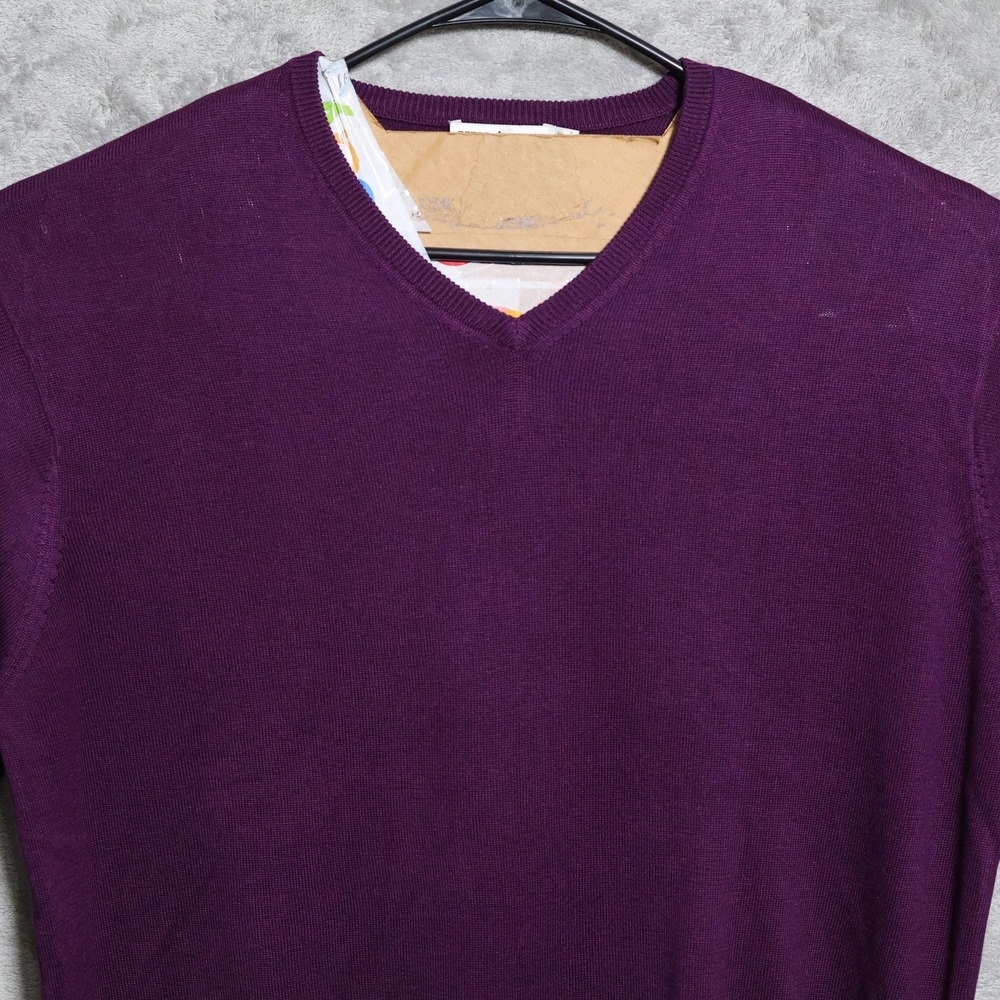 Peter Millar Sweater Men XL Purple V-Neck Silk Cotton Cashmere Tight-Knit Preppy